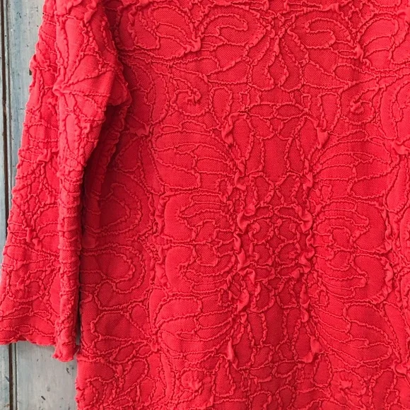 Haystacks fabulous tomato-red, 3/4 sleeve, unique fabric, top - Made in Michigan - Picture 3 of 11